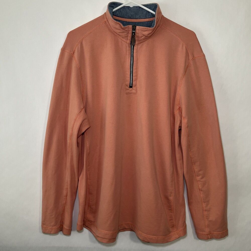 Johnston & Murphy 1/4 Zip Pullover Sweater Men Size Large Peach Orange Mock Neck